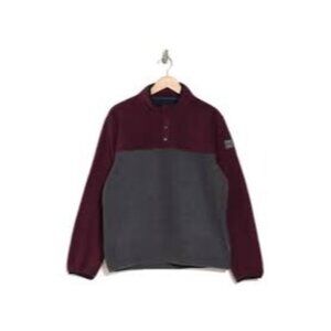Hawke & Co. Mens Burgundy & Charcoal Quarter Snap Colorblock Pullover Fleece M